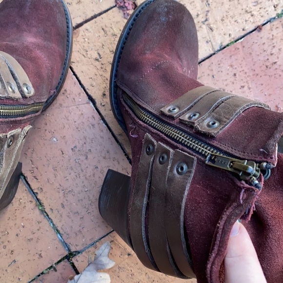 Freebird Steven Blaze Booties Burgundy Maroon Suede Red Wine Stacked Heel Boot - Picture 8 of 13